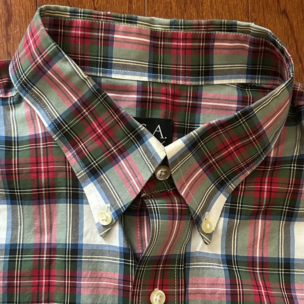 Jos A Bank Plaid Button Down Shirt Cotton Men’s L Festive Holiday Classic Office